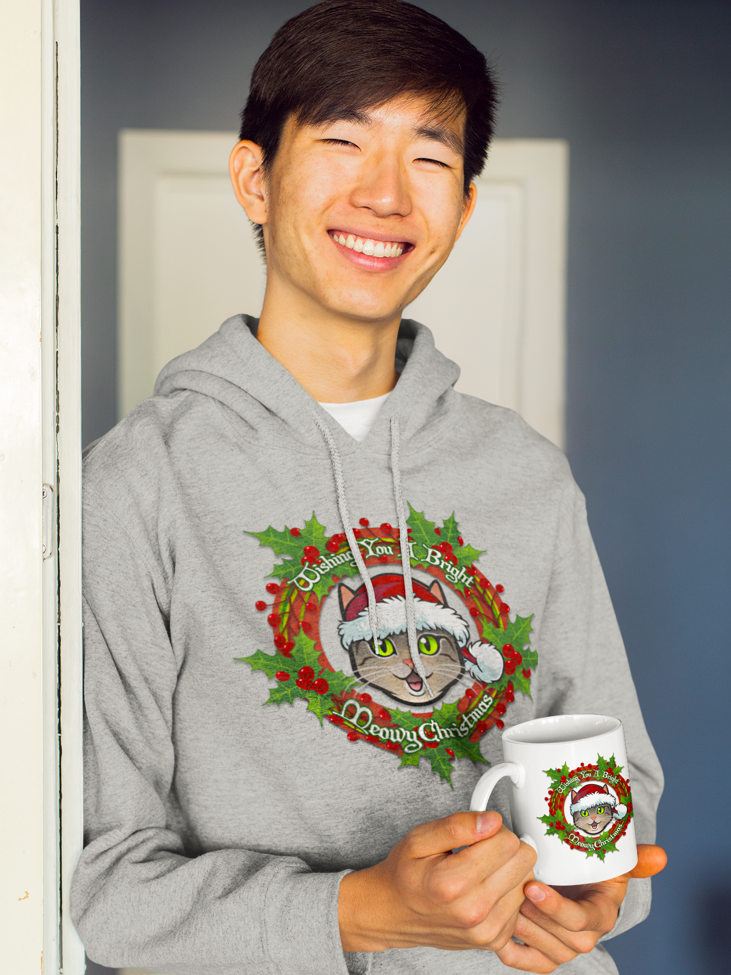 Unisex Organic Hoodie - "Meowy Christmas"