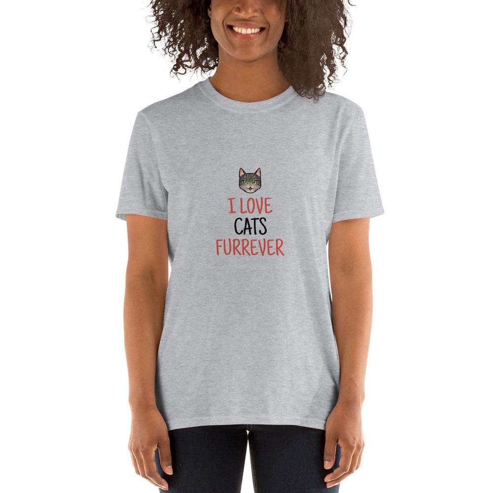T-Shirt Short Sleeve Unisex - "I Love Cats Furrever" Col.: Black